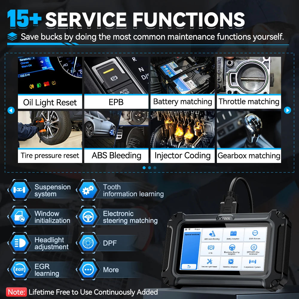 XTOOL D5S Car Diagnostic Tool Gearbox ABS EPB SRS Engine System Scanner 15 Resets Service OBD2 Scanner All Function Free Update