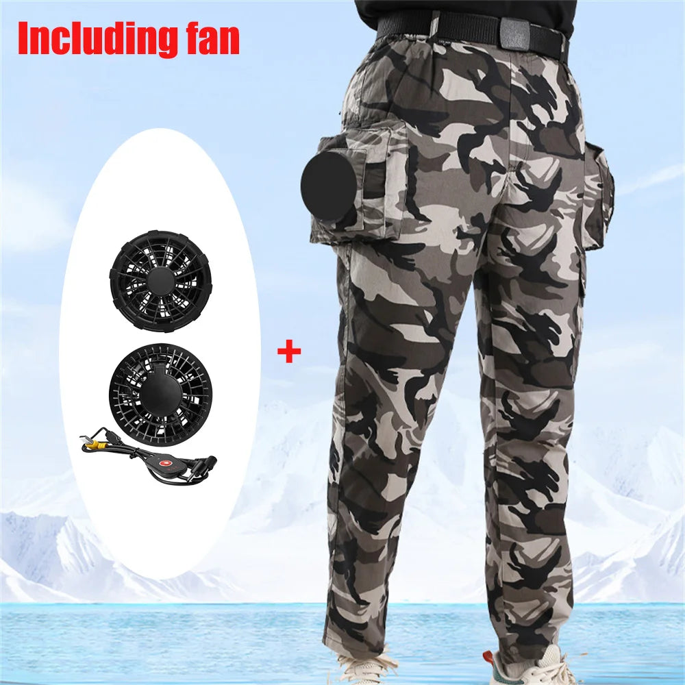 Fan Pants Cold Fishing Pure Cotton Site Welder Camping Ride Climbing Hiking Sports Fan Suit Air-Conditioning Clothes Fan Cooling