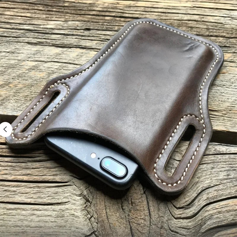 Men Cellphone Loop Holster Case Belt Waist Bag Props Leather Purse Phone Wallet Outdoor Tools for Camping Hiking