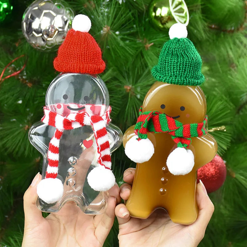 1Pc Christmas Gingerbread Man Portable Shaker Drink Bottle Milk Tea Beverage Thickened Transparent Bottle New Year Gifts