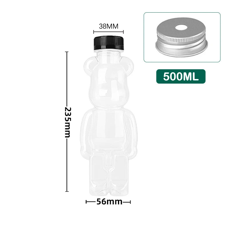 500ML Kawaii Bear Water Bottle For Milk Tea Coffee Juice Portable Drinking Cup Home Transparent Juicing Beverage Drink Bottles