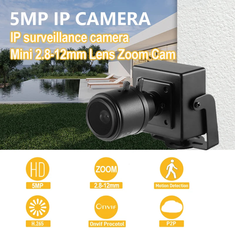 Revotech 5MP IP Camera 2.8-12mm Manual Zoom Lens Indoor Mini Type H.265 POE HD Security CCTV System Video Surveillance Cam