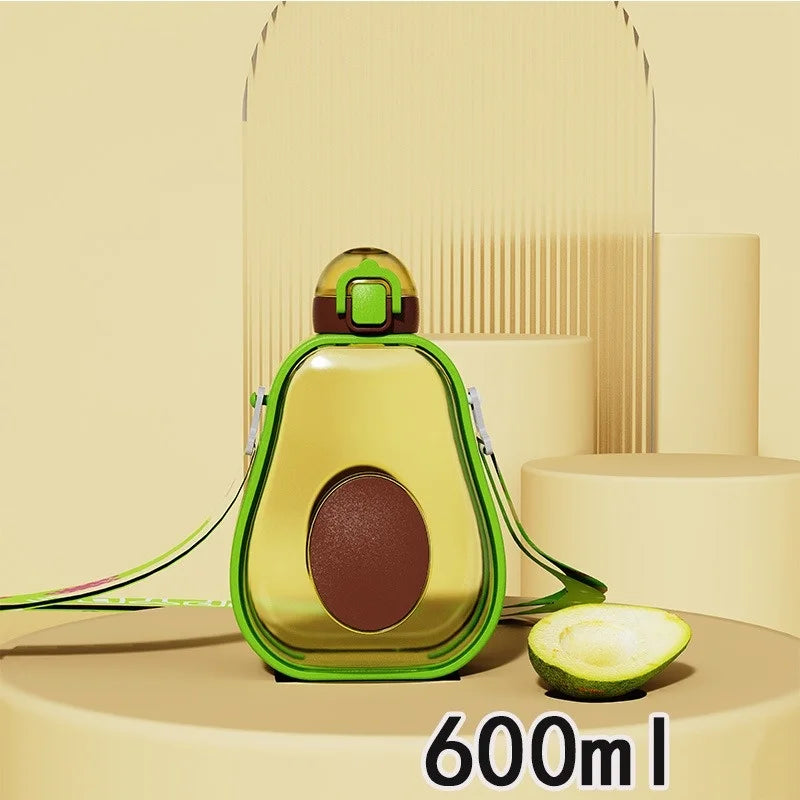 600ML Creative Water Bottle with Straw Cute Avocado Plastic Children's Water Cup Portable Outdoor Sports Travel Beverage Drinkis