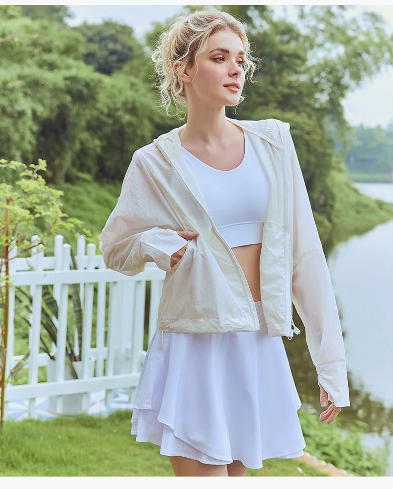 Outdoor Sunsuit Summer Mesh Breathable Zipper Skin Jacket Cardigan Excursion Hiking Hooded Sunscreen Jacket