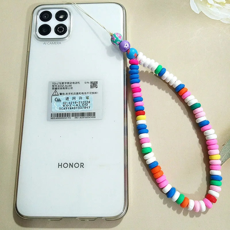 Simple Clay Fruit Charm Phone Chain Jewelry for Women Phone Lanyard Acrylic Resin Evil Eye Star Phone Case Strap DIY Accessories