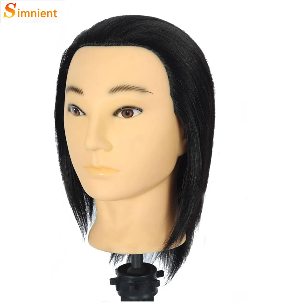 Male Mannequin Head With 100% Real Human Hair Black For Practice Hairdresser Cosmetology Training Doll Head For Hair Styling