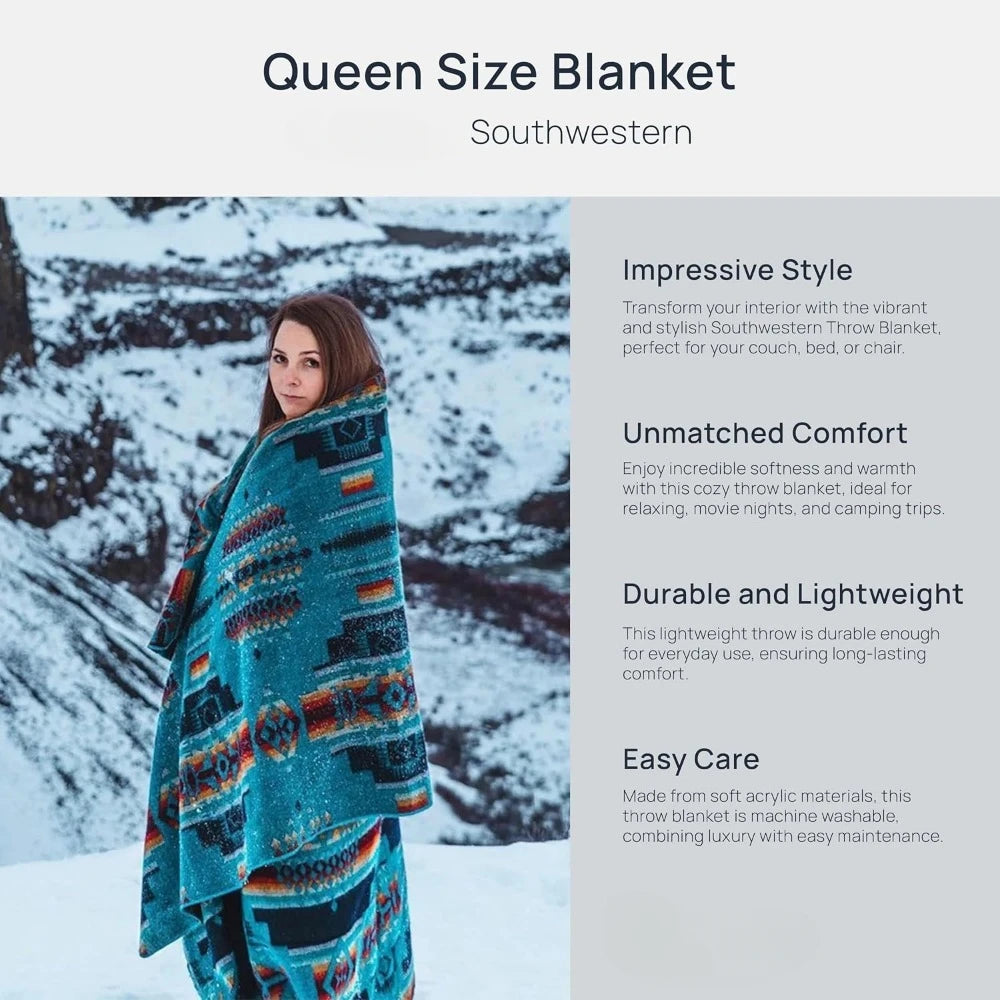 Southwestern Throw Blanket for Couch, Sofa, Bed, Soft, Plush, Cozy, Warm, Lightweight, Boho, Bohemian, Western Style