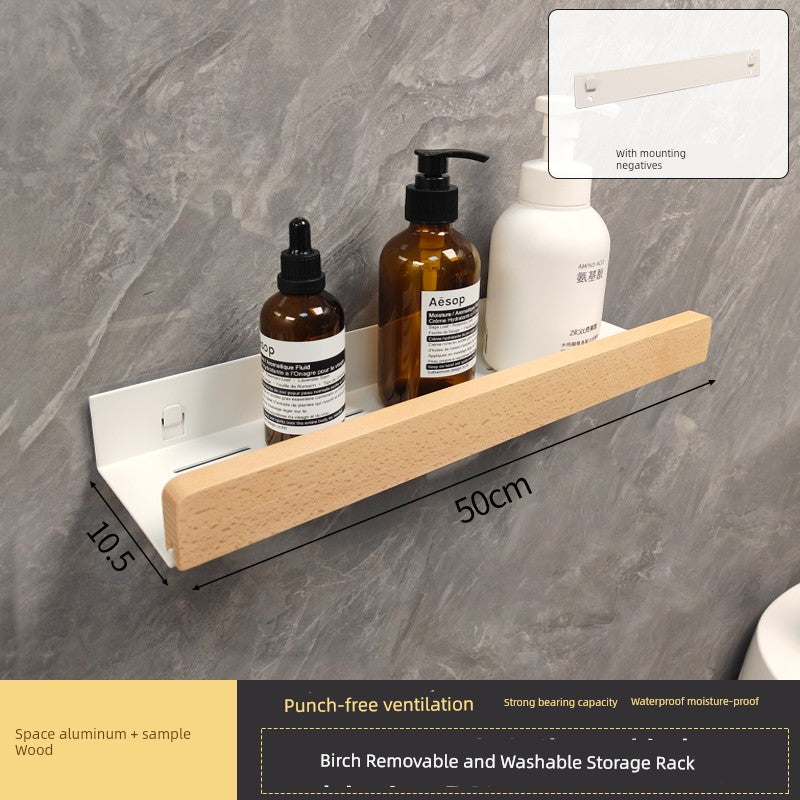 Punch-Free Kitchen Washstand Wall-Mounted Solid Wood Storage Rack