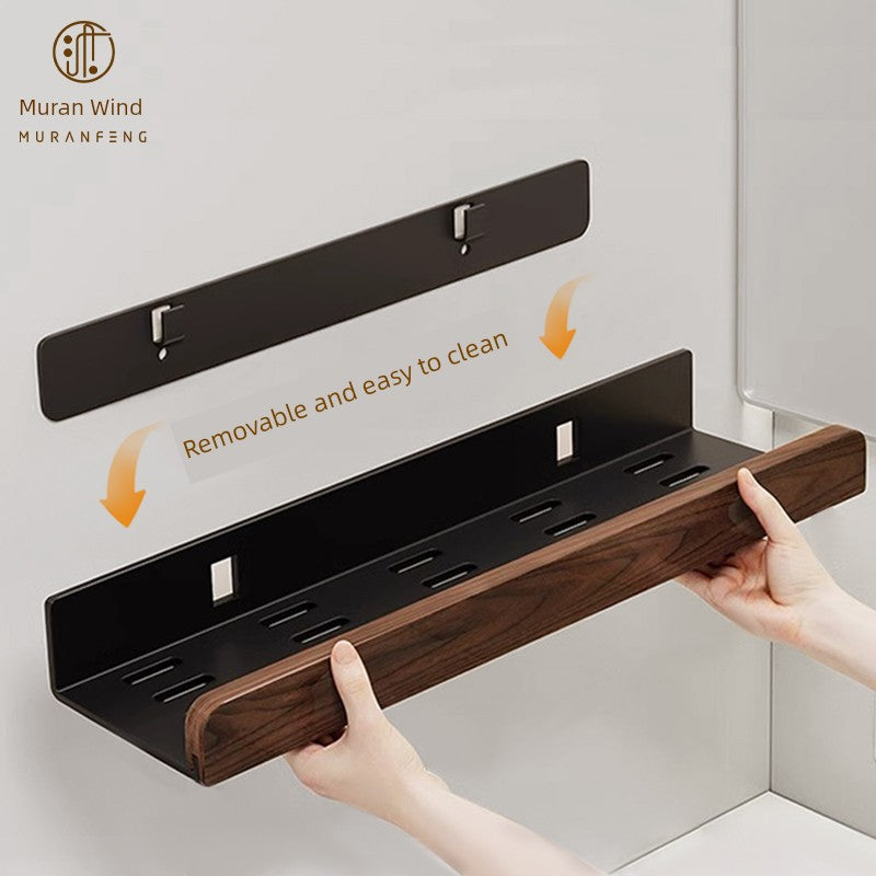 Punch-Free Kitchen Washstand Wall-Mounted Solid Wood Storage Rack