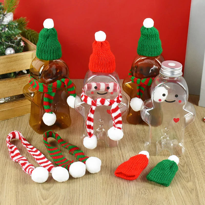 1Pc Christmas Gingerbread Man Portable Shaker Drink Bottle Milk Tea Beverage Thickened Transparent Bottle New Year Gifts