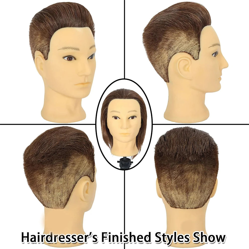 Male Mannequin Head With 100% Real Human Hair Black For Practice Hairdresser Cosmetology Training Doll Head For Hair Styling