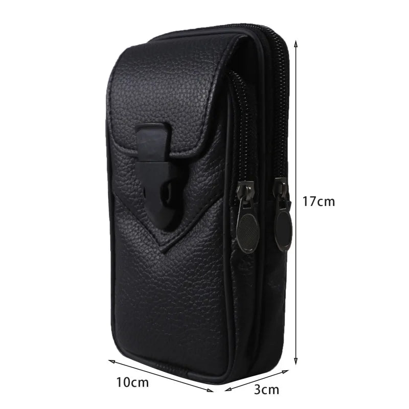 Multifunctional Leather Belt Bag Solid Color Men Business Style Belt Bag Horizontal And Vertical Section Wallet Case Purse