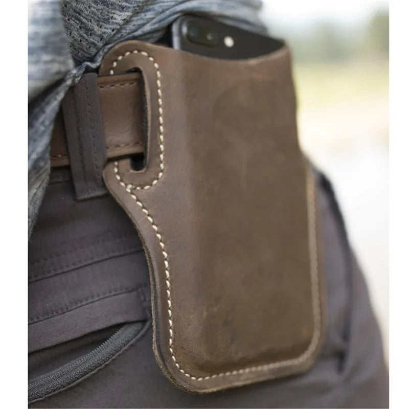 Men Cellphone Loop Holster Case Belt Waist Bag Props Leather Purse Phone Wallet Outdoor Tools for Camping Hiking
