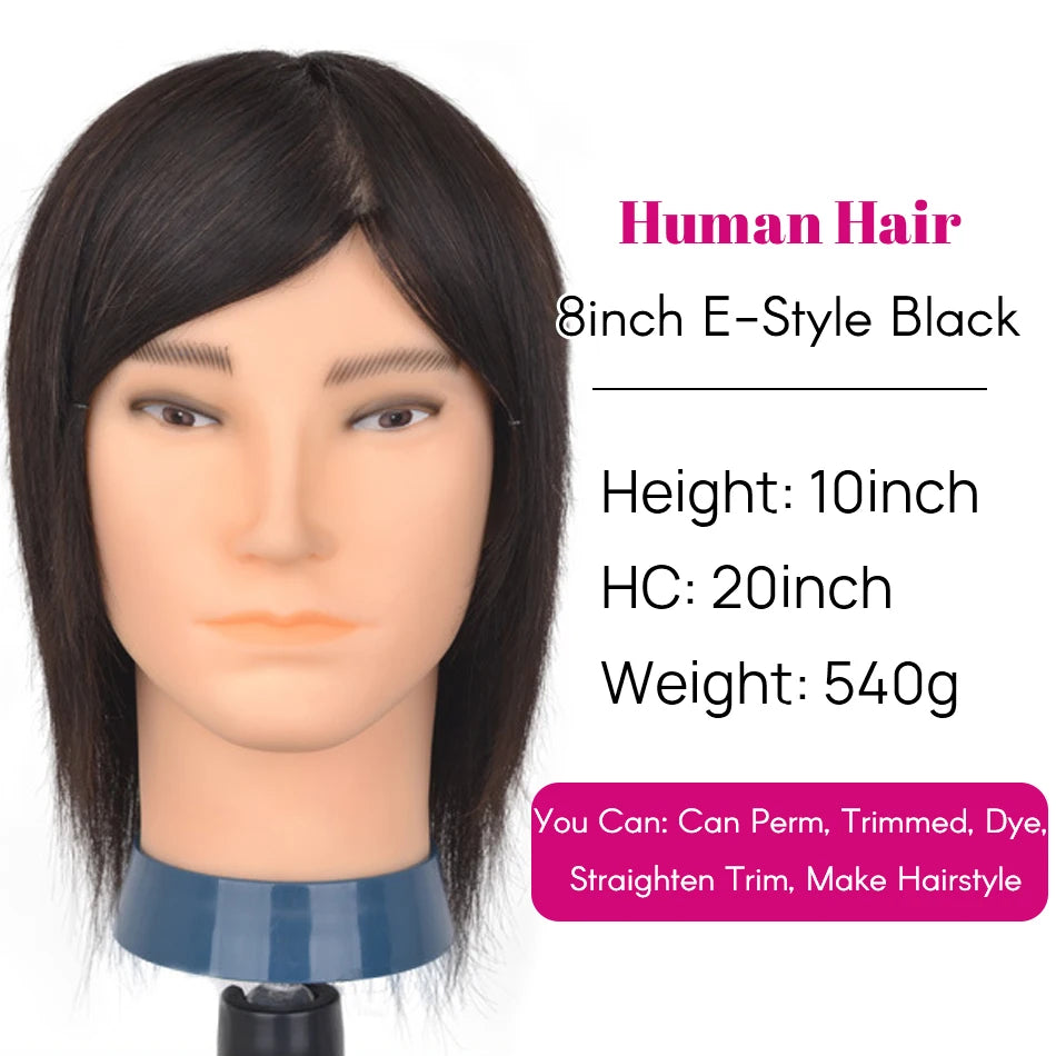 100% Human Hair Male Mannequin Head With Hair Beard Practice Manikin Hairdresser Cosmetology Training Doll Head For Hair Styling