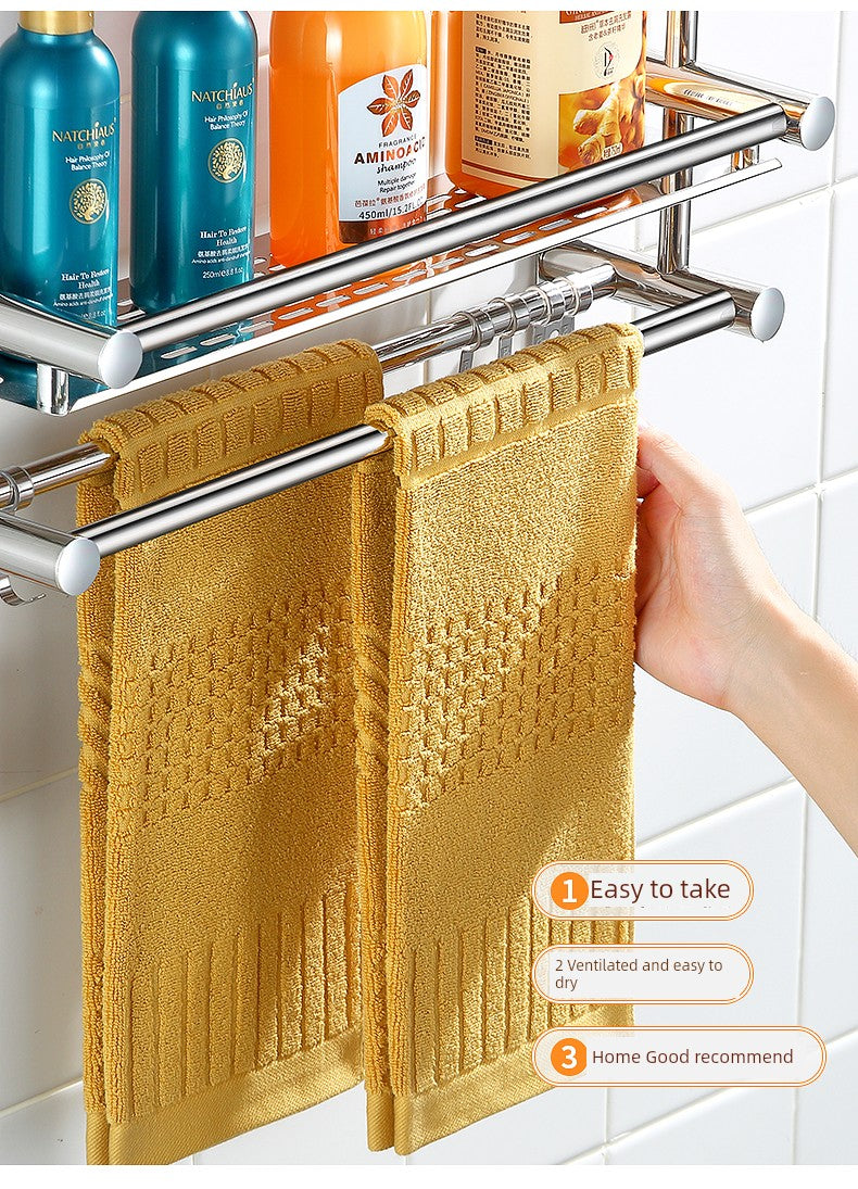 Punch-Free 304 Stainless Steel 2-Layer Bathroom Towel Rack