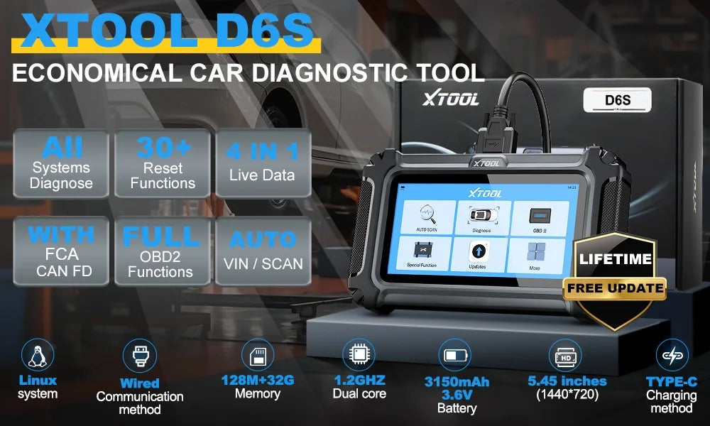 XTOOL D6 D6S Car Diagnostic Tools All System Automotive Scanner For All Car 30+ Services Lifetime Free Update Built-in CANFD FCA
