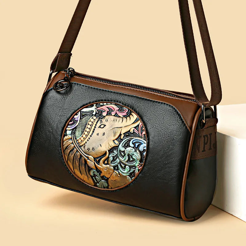 New Fashion Women's Shoulder Bag Brand Elephant Embroidery Women's Crossbody Bag Wallet High Quality Leather Girls' Cushion Bag