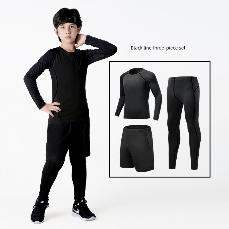 Kids Basketball Bodysuit Training Wear Boys Football Sports Quick Drying Clothes Suit Fall and Winter Running Base Clothing Fleece-lined