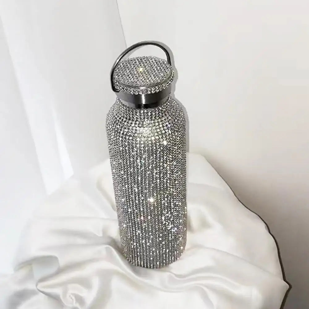 350ml/500ml/750ml Stainless Steel Insulated Vacuum Cup Rhinestone Decor Flask Bottle Drinking Kettle Thermal Mug Outdooor Travel