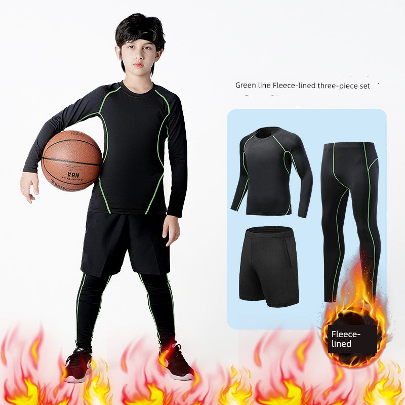 Kids Basketball Bodysuit Training Wear Boys Football Sports Quick Drying Clothes Suit Fall and Winter Running Base Clothing Fleece-lined