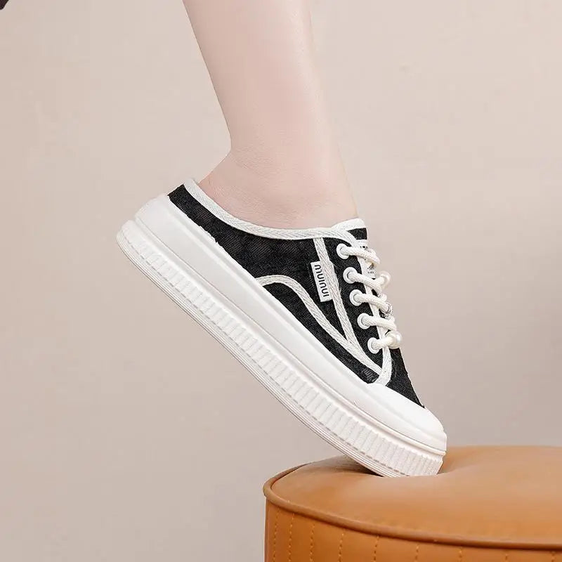 Women Slippers Outdooor Mesh Breathable Lace Up Thick Sole Sandals Wear Resistant Non-slip Fashion Causal Versatile 2024