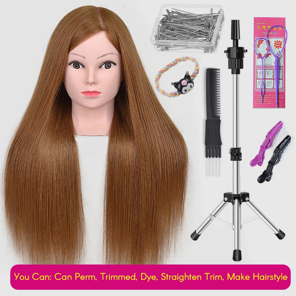 New Female Mannequin Training Doll Head With 80% Real Hair For Hairsyles Hairdressing Cosmetology Dolls Head With Stand Tripod