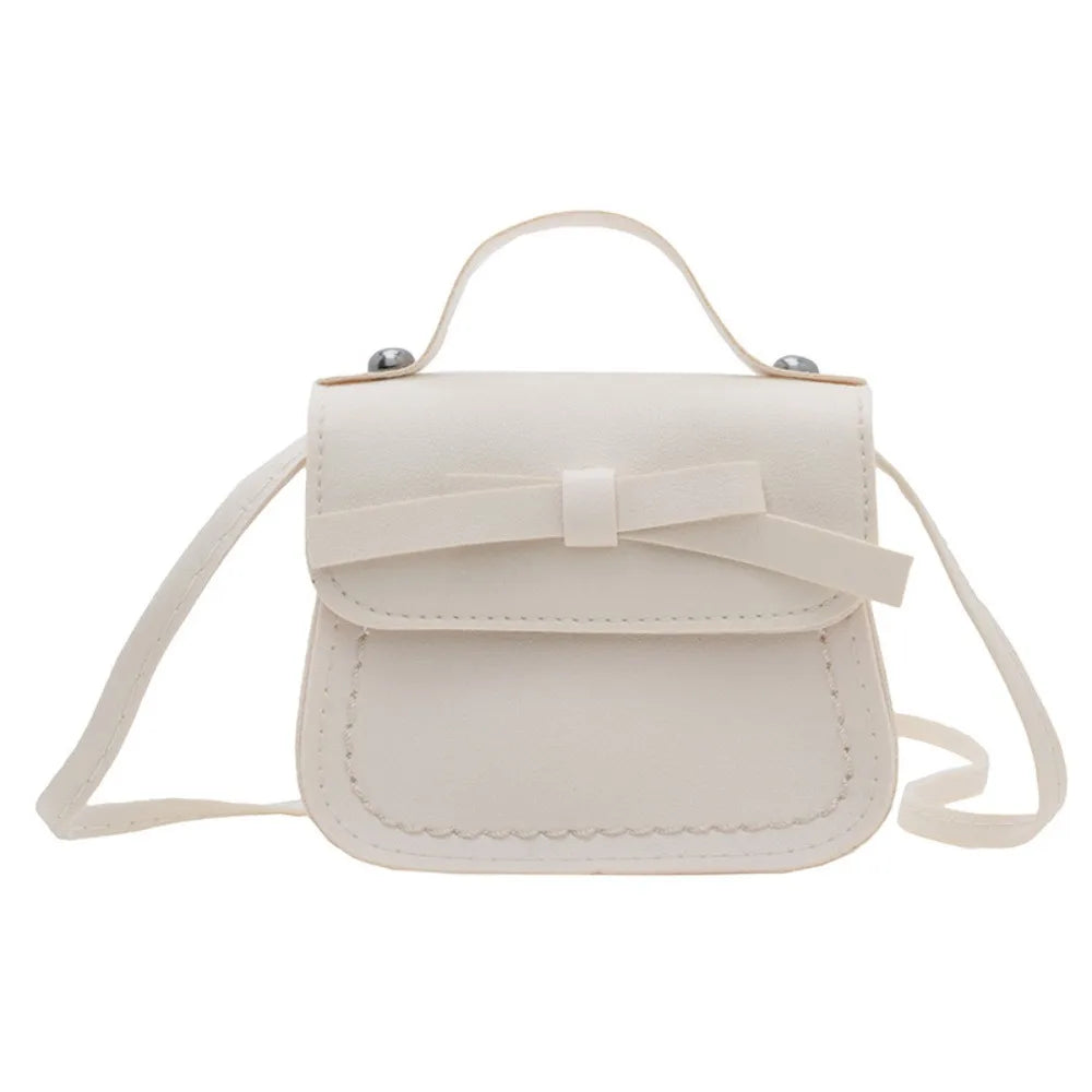 Casual PU Leather Bow Shoulder Bag Handbag Solid Color Bow Crossbody Bag Coin Purse Wallet Children Small Bag Streetwear