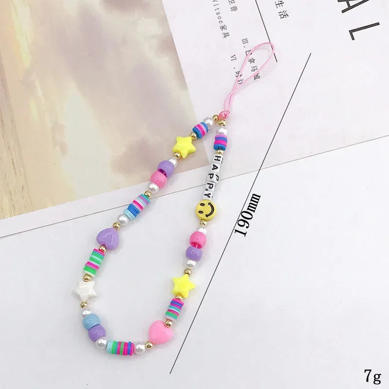 Bohemian Butterfly Soft Pottery Phone Chain Lanyard DIY Letters LOVE Pearl Beaded Phone Case Rope Charm Jewelry Accessories 2023