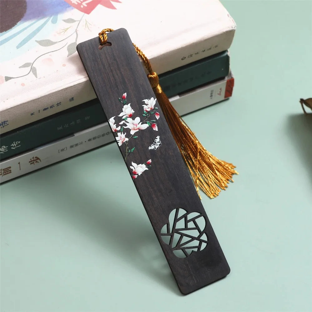 Chinese Style Bookmark Ebony Color Painted Book Clip Wooden Retro Carving Students Gift Creative Pagination Mark