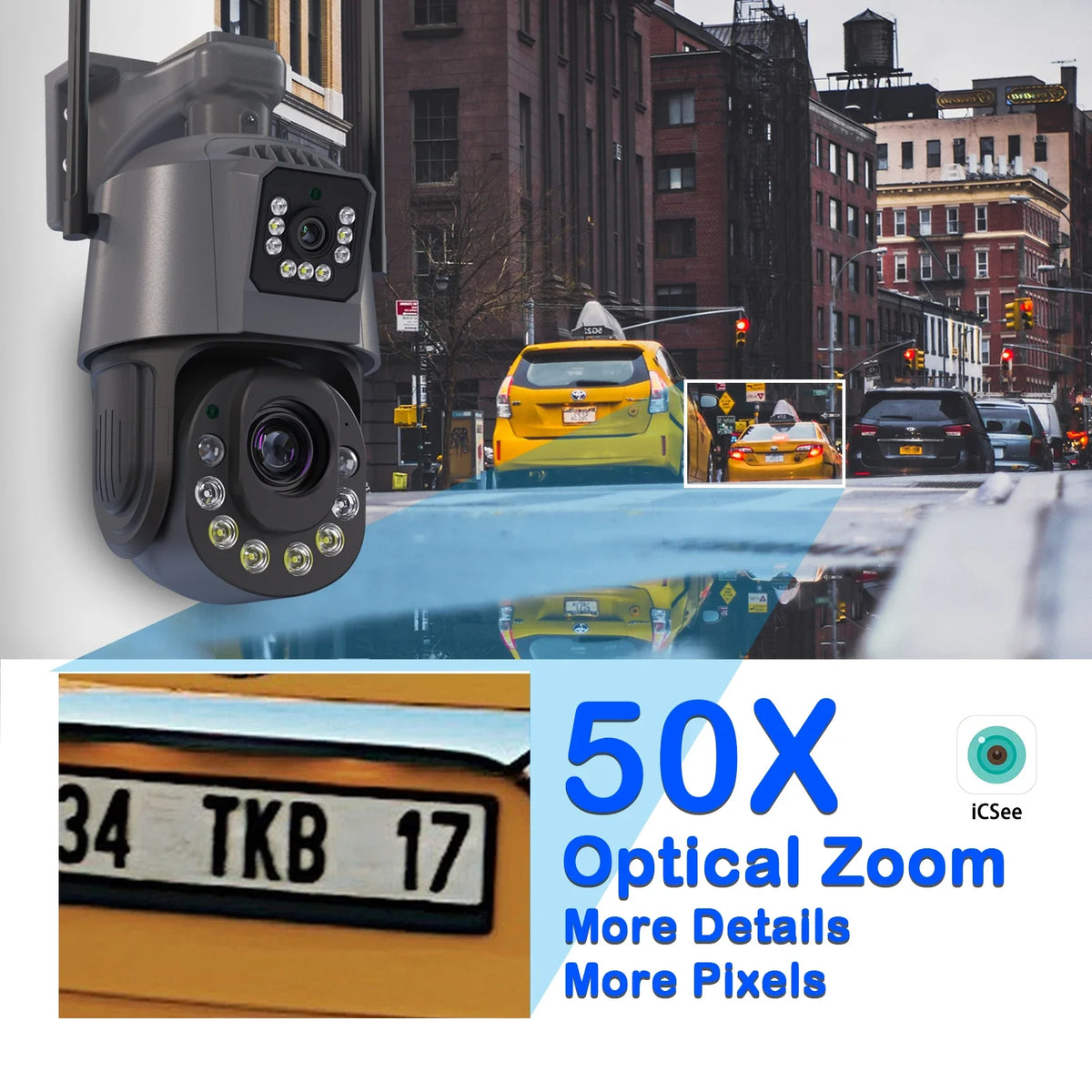 50X Optical Zoom Smart Dual Camera WiFi Outdoor Wireless 360 PTZ Surveillance Camera CCTV Motion Detect ICSEE Security Product