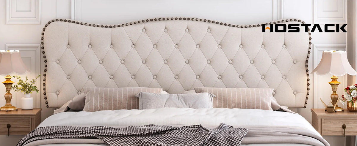 King Size Bed Frame, Linen Fabric Upholstered Platform with Adjustable Headboard, Diamond Tufted Mattress Foundation