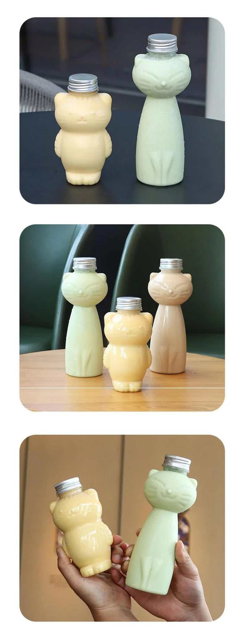 Cat Kawaii Water Bottles for Milk Tea Coffee Juice Portable Drinking Cup Home Transparent Juicing Beverage Drink Bottle BPA Free
