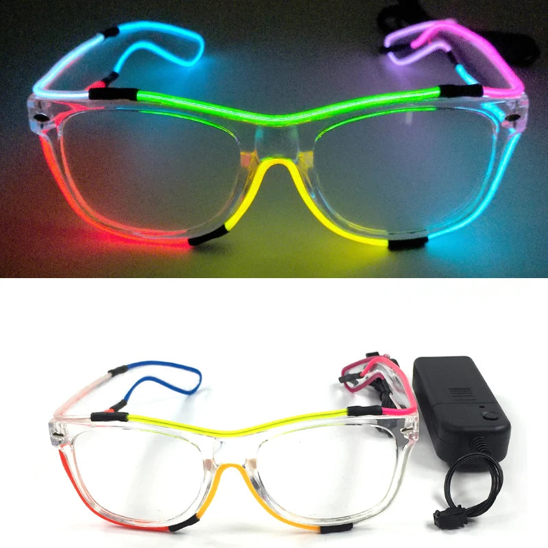 Novelty Fluorescent Luminous Glasses LED Light Up Rave Glasses Concert Supplies Neon Glowing Disco Glasses Props