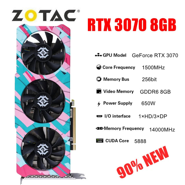2024 Used ZOTAC GeForce RTX 3070-8GD6 X-GAMING Video Cards RTX 3070 8GB GDDR6 256bit GPU Graphic Card