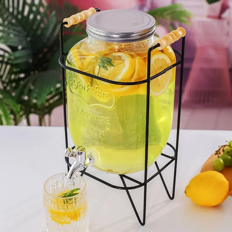 4L Glass Jar Party Juice Dispenser Glass Drink Beverage Dispenser with Tap and Stand
