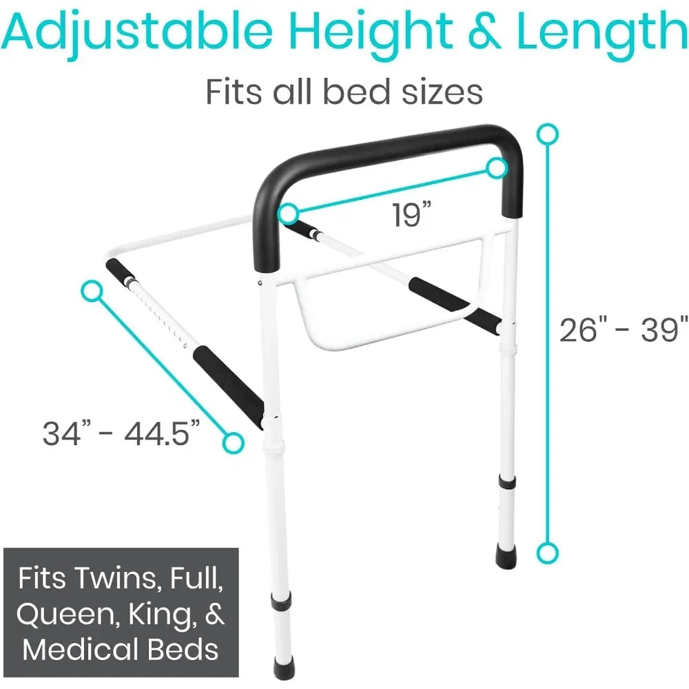 Bed Assist Rail - Adult Bedside Standing Bar for Seniors, Elderly, Handicap Adjustable Fall Prevention Safety Handle Guard