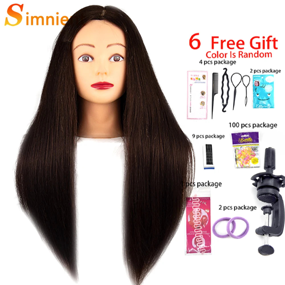 Mannequin Head With 26” 85%Real Human Hair Styling Training Head Manikin Cosmetology Doll Head For Straightening Curling Braid
