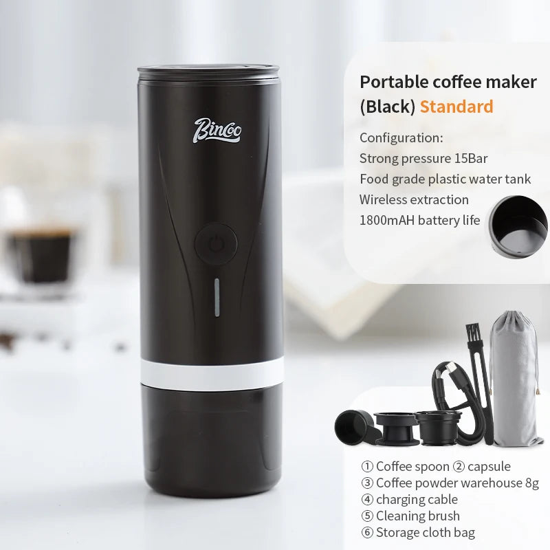 Bincoo portable capsule coffee machine Italian outdoor camping coffee powder capsule dual-use electric non plug in