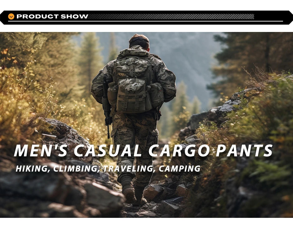 AKARMY Men's Casual Cargo Pants Workout Joggers Stretch Sweatpants Hiking Drawstring Tactical Pants with Multi Pockets(No belt)