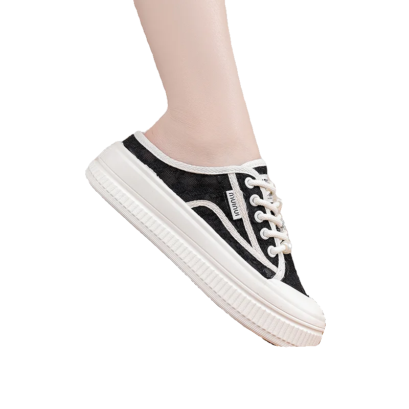 Women Slippers Outdooor Mesh Breathable Lace Up Thick Sole Sandals Wear Resistant Non-slip Fashion Causal Versatile 2024