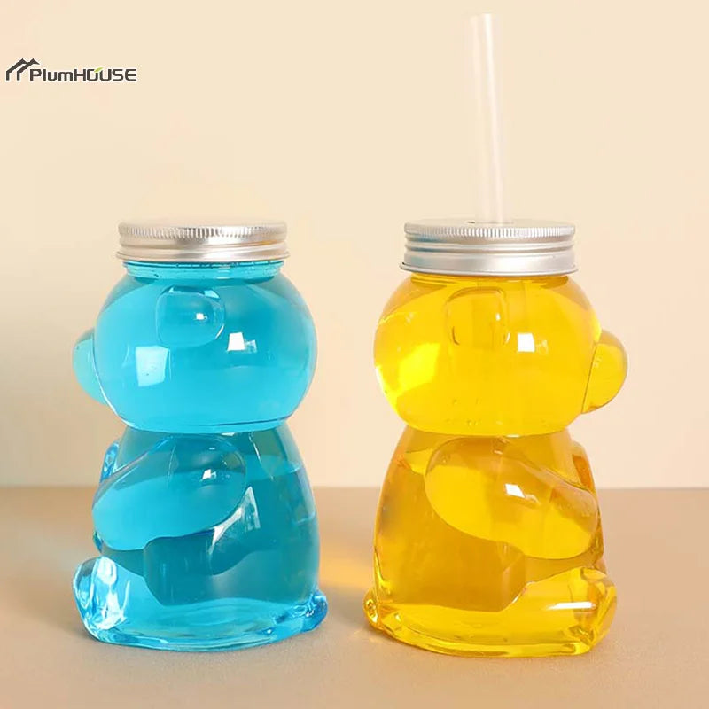 500ML Kawaii Bear Water Bottle For Milk Tea Coffee Juice Portable Drinking Cup Home Transparent Juicing Beverage Drink Bottles
