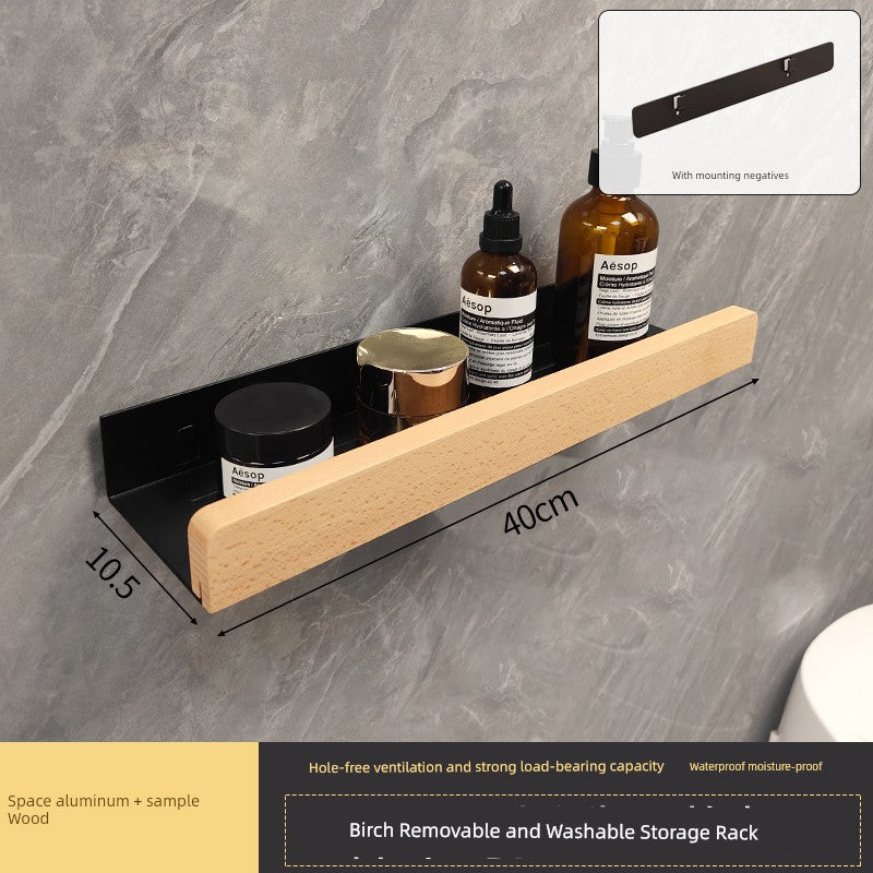 Punch-Free Kitchen Washstand Wall-Mounted Solid Wood Storage Rack