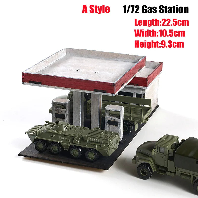 1/72 Miniature Simulation Church/Gas Station Building Model Wooden Architecture Materials Diy Handmade Toy Gift For Child 1Pcs