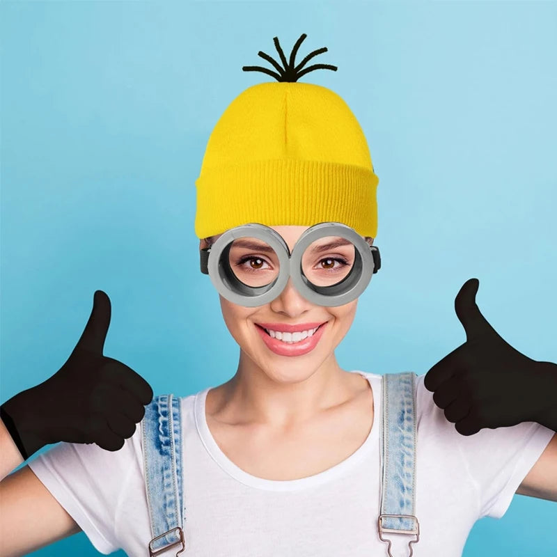 Halloween Cosplay Costumes Small Yellow Hat Knitted Hat Gloves Cos Suit Props Party Show Parent-child Gift Novelty Glasses Kids