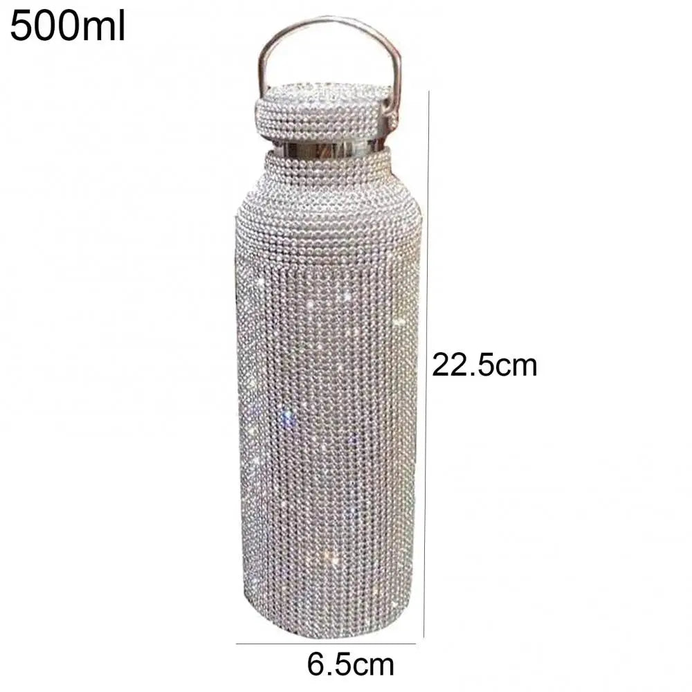 350ml/500ml/750ml Stainless Steel Insulated Vacuum Cup Rhinestone Decor Flask Bottle Drinking Kettle Thermal Mug Outdooor Travel