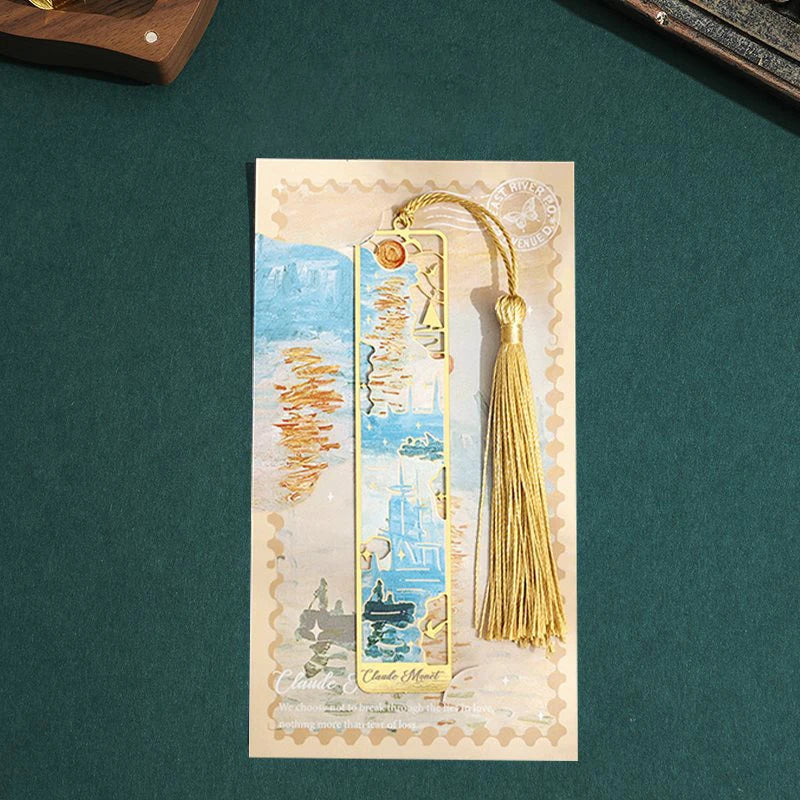 1pcs Art bookmark metal hollow Oil Painting  Student Reading Mark Floral Painting Book Accessories Aesthetic Stationery Gift