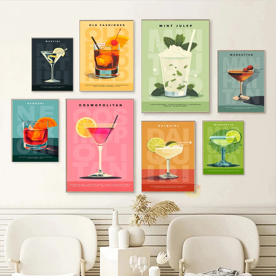 Simple Bar A Variety of Mixed-up Alcoholic Beverages Poster Canvas Printing for Home Room Wall Decoration Frameless Painting