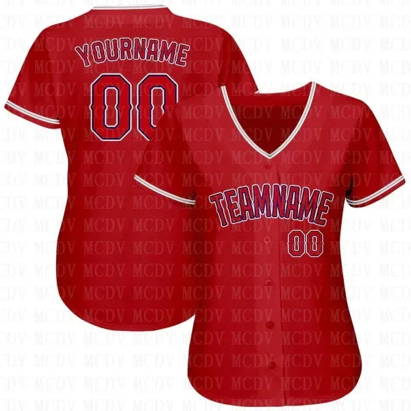 Custom Red White-Black Authentic Baseball Jersey  Personlized Football Short Sleeves Athletic Tee Shirts Unisex Top