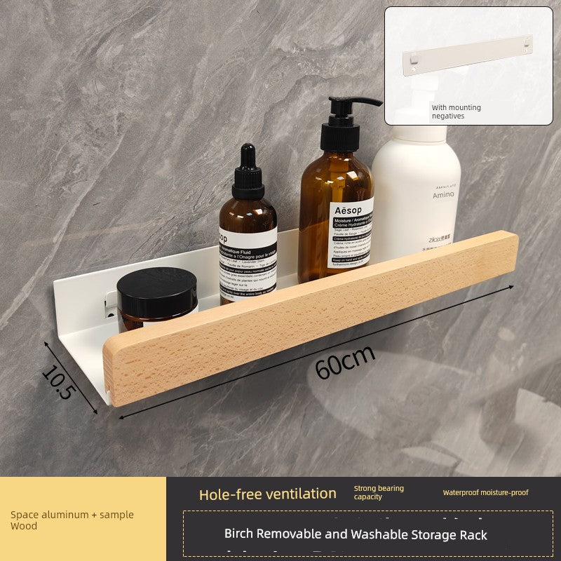 Punch-Free Kitchen Washstand Wall-Mounted Solid Wood Storage Rack