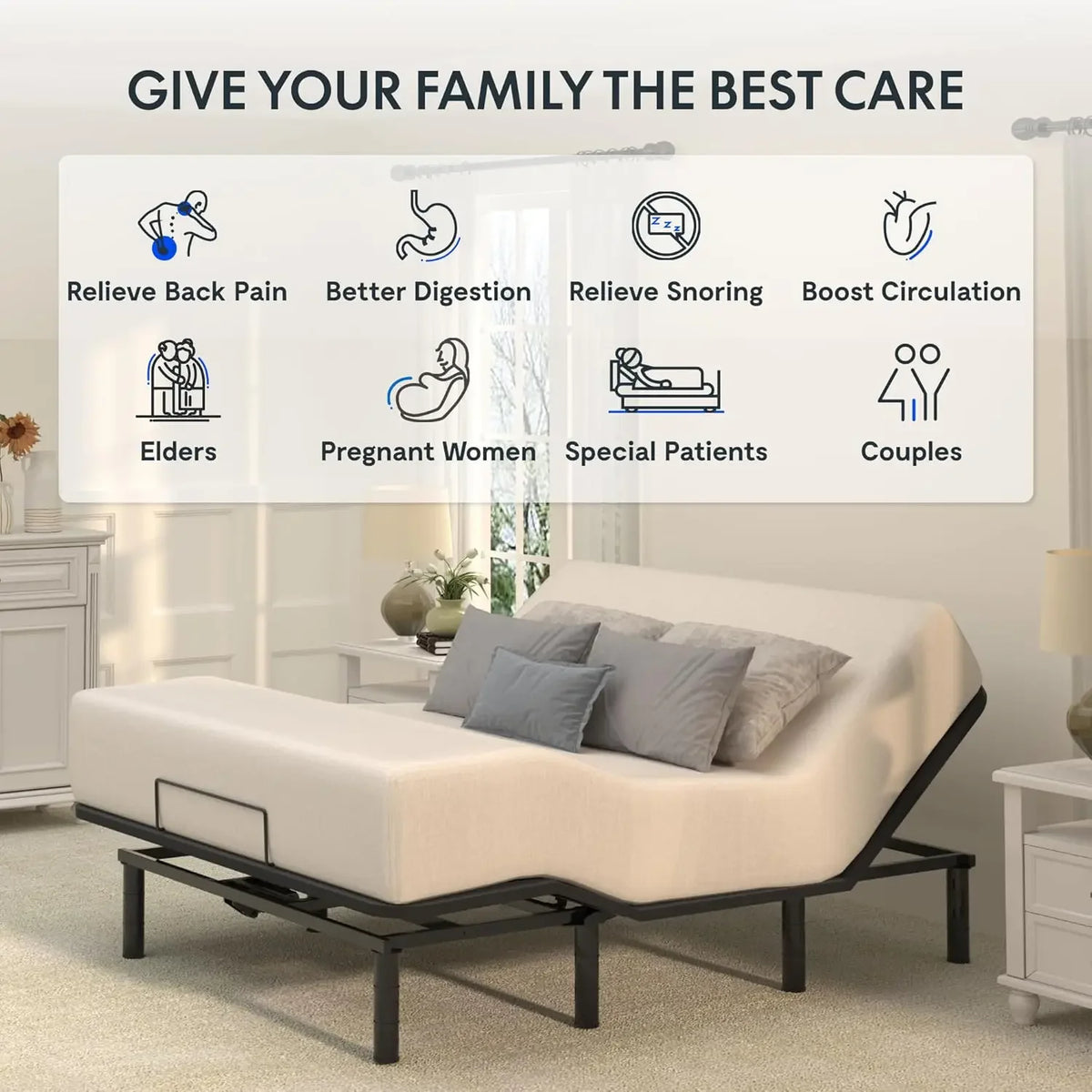 Adjustable Bed Frame Base Queen,One-Person Transport and Assembly,Adjustable Bed Legs,Oxford Fabric Bedspread